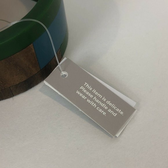 New Chico's Wide Blue and Green Wood Bangle Bracelet - Picture 10 of 10